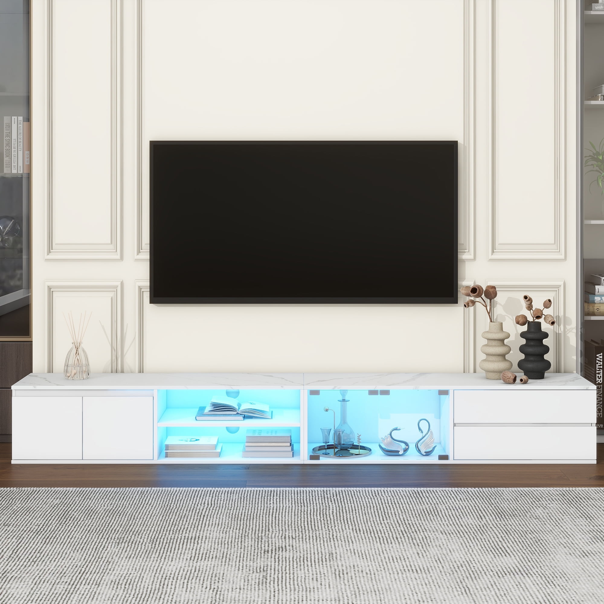 Aukfa Modern APP Controlled LED TV Stand for TVs Up to 105" for Living Room,White