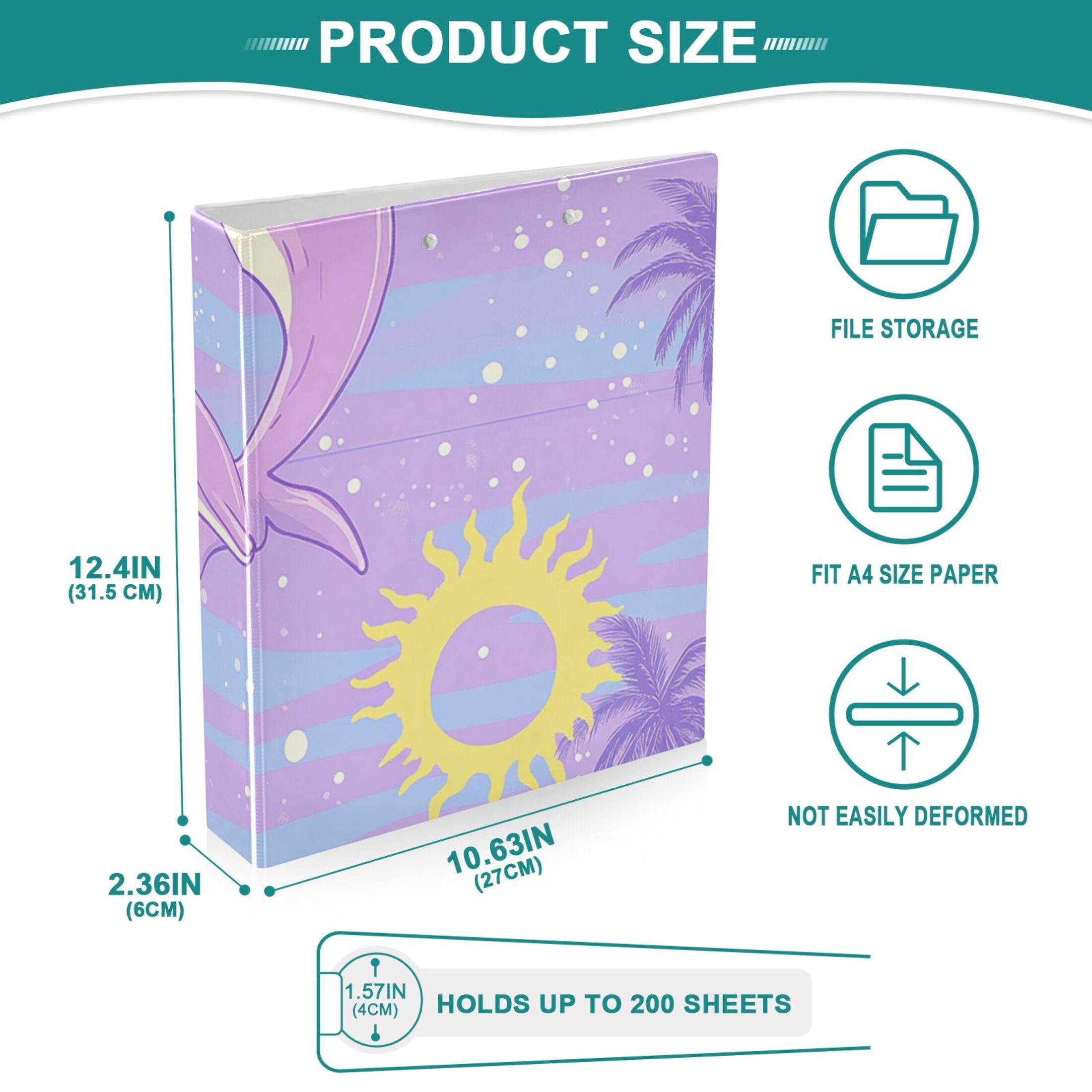 Dolphins Jumping 3 Ring Binders 1.5 inch Hardcover File Folders with Interior Pockets A4 Size Organizer for School Office Hospital