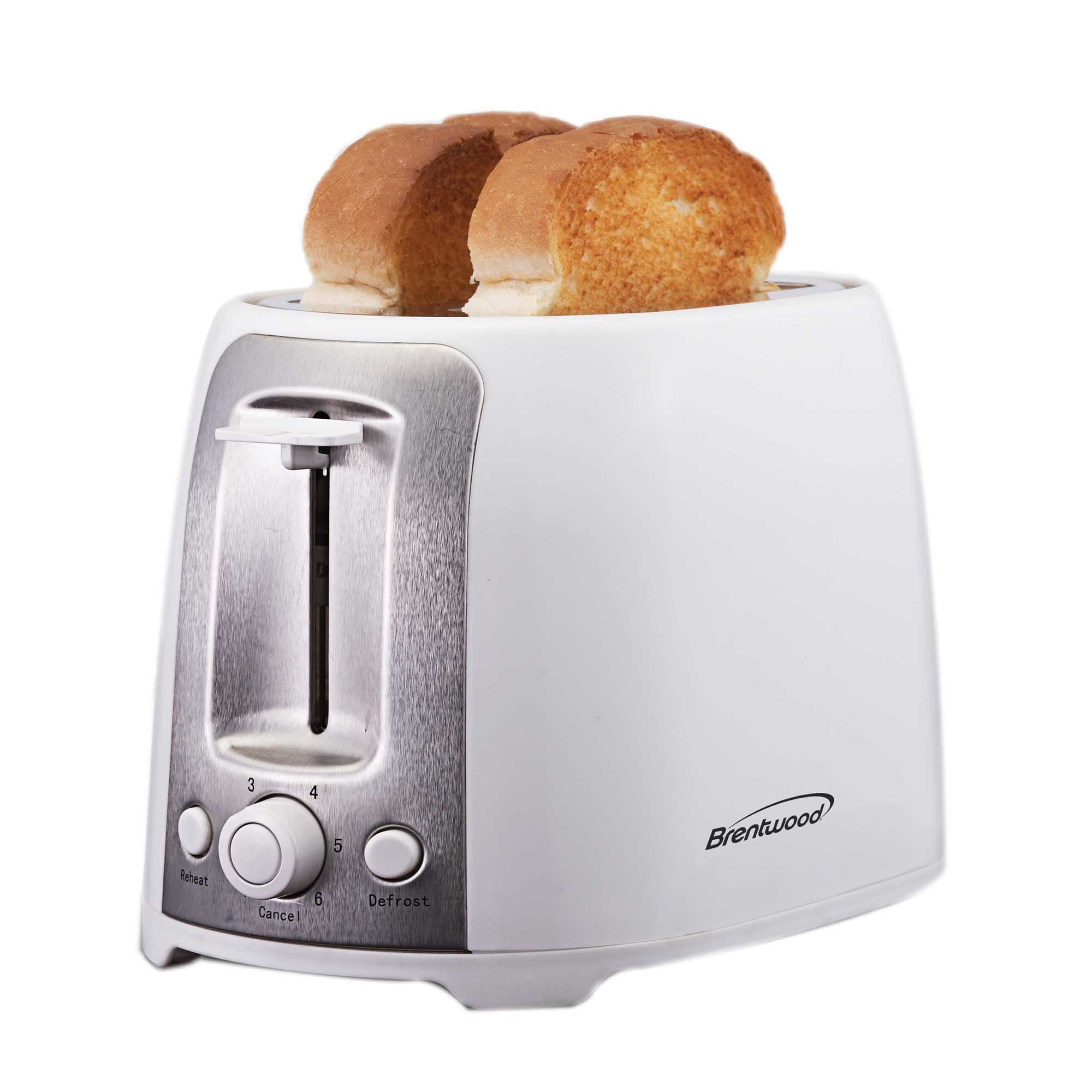 Brentwood 2-Slice Cool-Touch Toaster with Extra-Wide Slots (White and Stainless Steel)