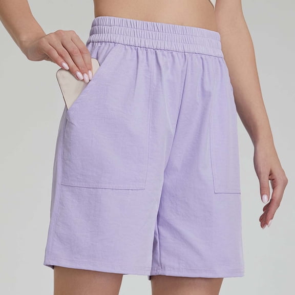 Haivin Women's Casual Bermuda Shorts with Elastic Waistband and Pockets, Lightweight and Breathable for Summer, Solid Color for Daily Use and Outdoor Wear