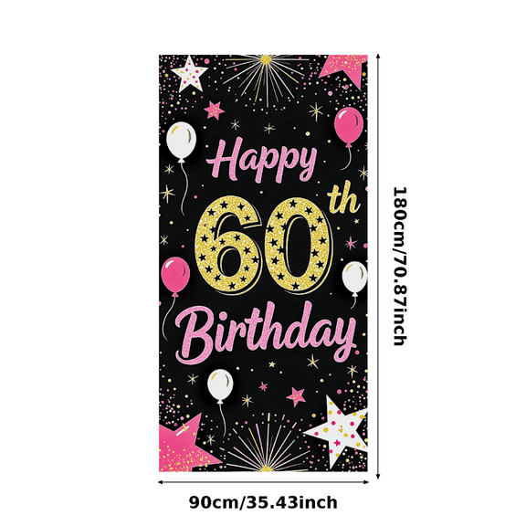 Pink and Gold Themed 60th Birthday Banner with Balloons Stars Backdrop Party Supplies Photography Props Birthday Decoration Birthday Party Decorations Happy Birthday Event Decor Background