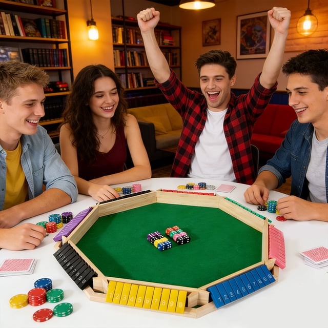 WUSUOWEI 1PC Wooden Table Math Dice Game,Large for 8 Players,Wooden Board Table Math Game with 12 Dice and Instructions,Color Octahedron,Math Dice Game for Classics Close The Box Board Game