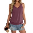 thumbnail image 3 of Womens Banded Bottom V Neck Tank Tops Sleeveless Shirts Casual Loose Fit Clothes 2025 Summer Claret M, 3 of 8