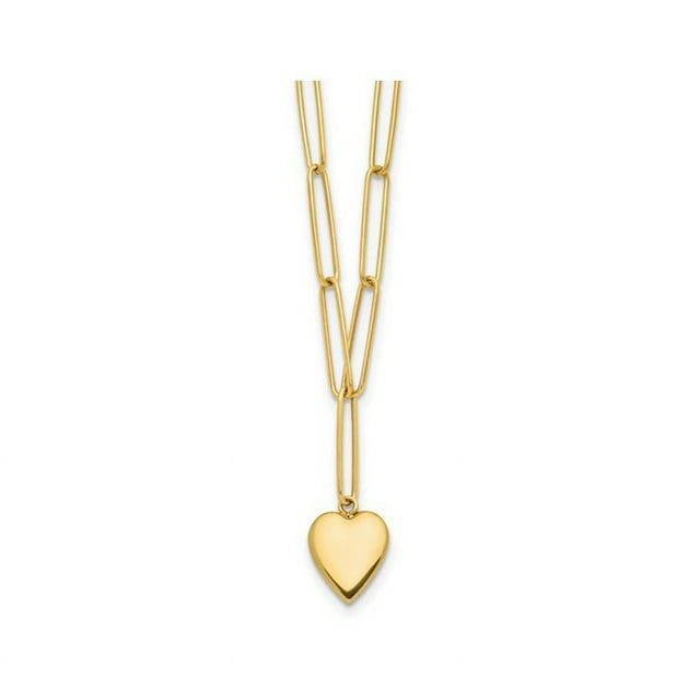 14K Yellow Gold Heart Charm Paperclip Link Necklace with Chain