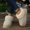 Beige, variant on Women Slip on Closed Toe Fuzzy Snow Boots Thick Fleece Lined Warm Fluffy Platform Mules Fashion Outdoor Cold Weather Cotton Shoes Brown 9.5(43)