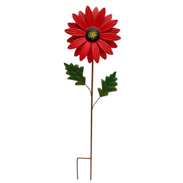 (rojo, tamaño: individual de aproximadamente 69 cm de alto, diámetro de la flor de aproximadamente 20 cm) decoración de jardín al aire libre inserto de maceta de hierro forjado