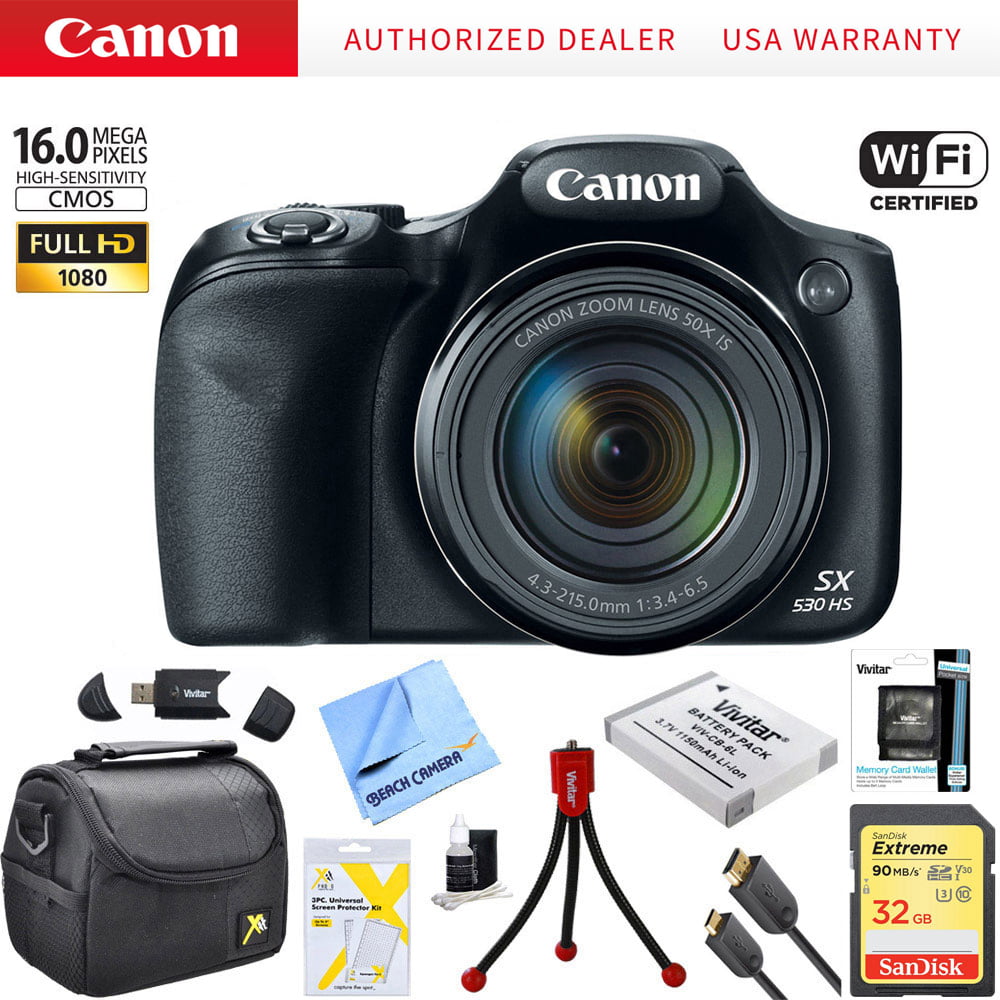 Canon Powershot SX530 HS 16MP Wi-Fi Super-Zoom Digital Camera w/ 50x  Optical Zoom Ultimate Bundle Includes Deluxe Camera Bag, 32GB Memory Card,  Extra 
