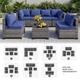 thumbnail image 4 of MOLIBYME 7 Pcs Outdoor Patio Furniture Set, Modular Outdoor Sectional Wicker Conversation Set, Rattan Sofa Set with Glass Table and Washable Cushion Covers, Blue Cushion, 4 of 9