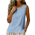 thumbnail image 5 of Fashion Women's Casual Solid Color Sleeveless Round Neck Button Blouses Pullover Top Light Blue, 5 of 6