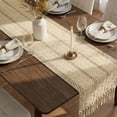 thumbnail image 6 of Macrame Boho Table Runner 72 Inches Long Farmhouse Woven Cotton Home Decor for Dining Room Table Kitchen Island Buffet Console Bridal Shower Party Rustic Farmhouse Kitchen Decor - 12x72 Inch（Khaki）, 6 of 8
