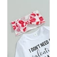 thumbnail image 5 of Bslissey Baby Girls 3Pcs Outfits Long Sleeve Letter Print Romper + Lips Print Flare Pants + Headband 3M 6M 12M 18M Infant Valentine’s Day Pants Set for Casual Daily, 5 of 8