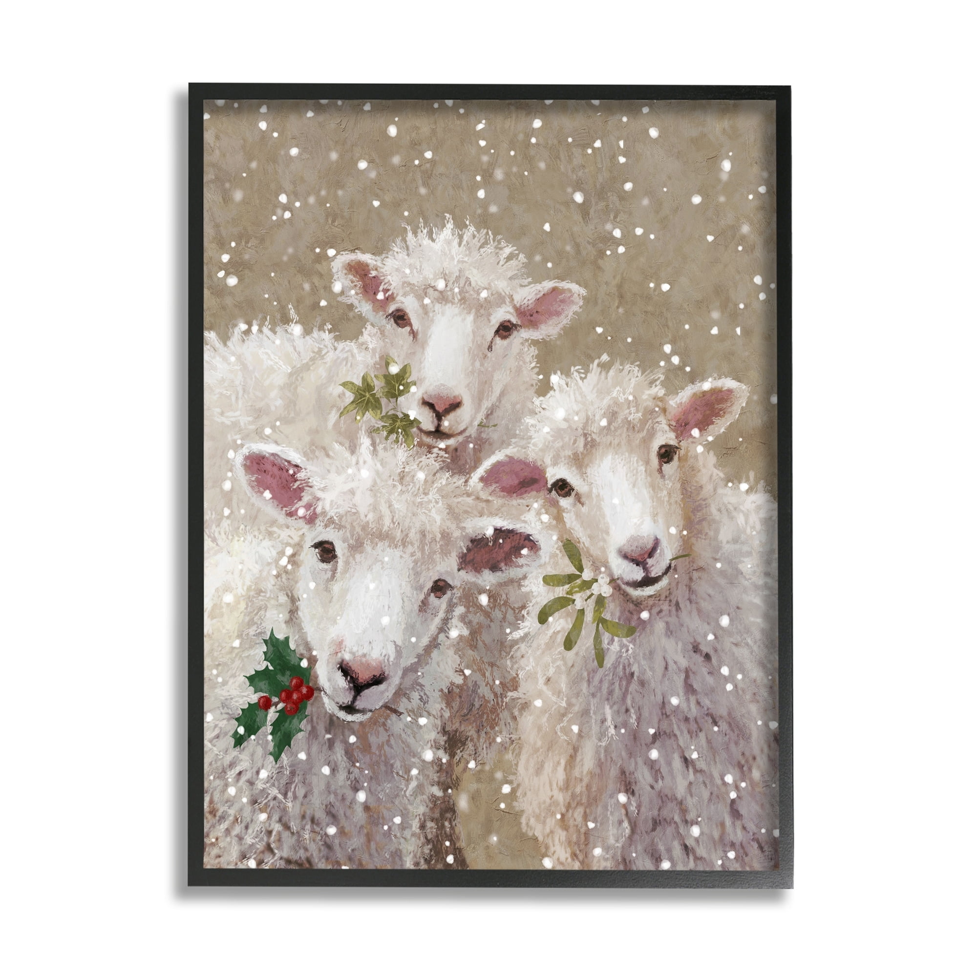 Stupell Industries Winter Sheep Trio Farm Animals Holiday Painting Gray Framed Art Print Wall Art
