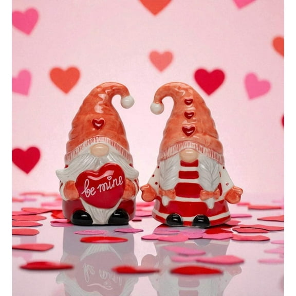 Ceramic Valentine Red Gnome Salt and Pepper Shakers, Fairy Garden Decor, Kitchen Decor, Valentines Decor, Gnome Collector Gift