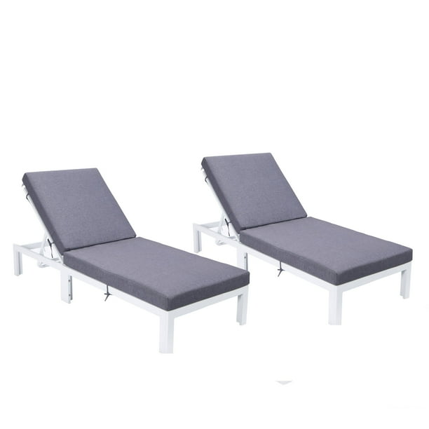 LeisureMod Chelsea Modern White Aluminum Outdoor Patio Chaise Lounge