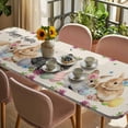 thumbnail image 3 of Spring Easter Table Cloths for 8 Foot Rectangle Tables, Watercolor Flowers Cute Rabbits Eggs Leaf Beige Patio Waterproof Elastic Fitted Tablecloths, Washable Rectangular Table Cover for Camping, 3 of 8