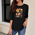 thumbnail image 5 of Runfenguu Y2K Top Womens Graphic Tees Ladies' Fashion Floral Printed Round Neck 3/4 Sleeve T-Shirt Shirt Sleeve Round Neck Top/Shirt, 5 of 6
