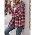 thumbnail image 6 of Arvbitana Women’s Plaid Print Hood Coat Long Sleeve Lapel Shirt Casual Flannel Hoodies Jacket Button Closure Open Front Pullover Outerwear, 6 of 8