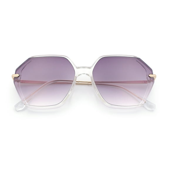 Womens Large Fancy Octagonal Retro Designer Mod Fashion Sunglasses Clear - Smoke