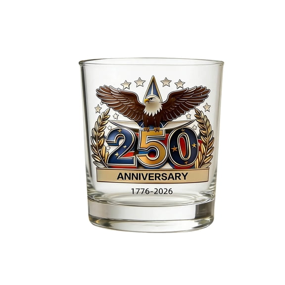 America 250th Anniversary Whiskey Glass, Patriotic Historical Text Engraved Glasses for Liquor Scotch Bourbon or Wine, 4th of July Memorial Gift for Men, Father's Day