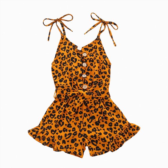 Ymyiu Girls Kids Sleeveless Wide Leg Jumpsuit Girls Cute Romper Button Down Belted Jumpsuit Wide Leg Short Summer Outfits with Pockets 3T 4T(Yellow, 3-4 Years)