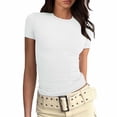 thumbnail image 1 of WEIYLL T-Shirts Femme Manches Courtes Basique Coupe Ajustée Tunique Unie Hauts Blancs Tailles P, 1 of 6