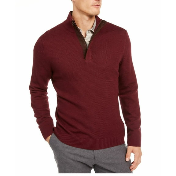 Tasso Elba Mens Sweater Pullover Quarter-Zip Knit Honeycomb Red 2XL