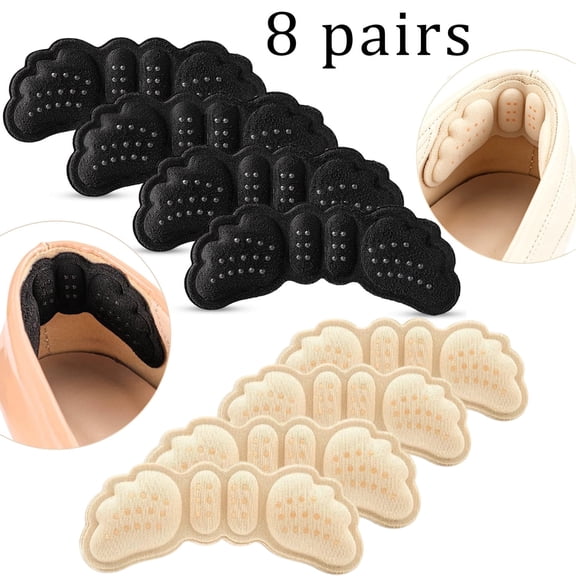 8 Pairs Heel Cushion Inserts, Anti-Slip Heel Grips Pads, Comfort Heel Protectors Prevent Slipping Blisters and Foot Pain