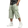thumbnail image 2 of Men's Casual Capri Pants Elastic Waist Drawstring Solid Color Multi-Pocket Sports Capris Office Daily Wear, 2 of 5