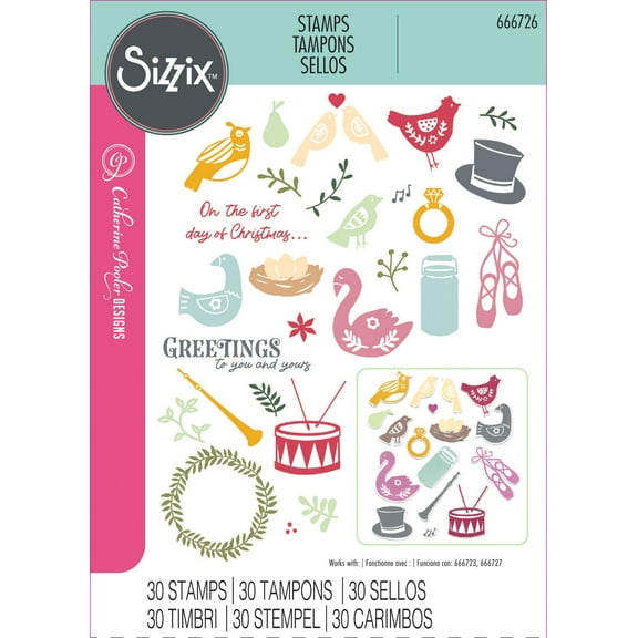 Sizzix Clear Rubber Stamp Set, 12 Days of Christmas by Catherine Pooler, 30PK