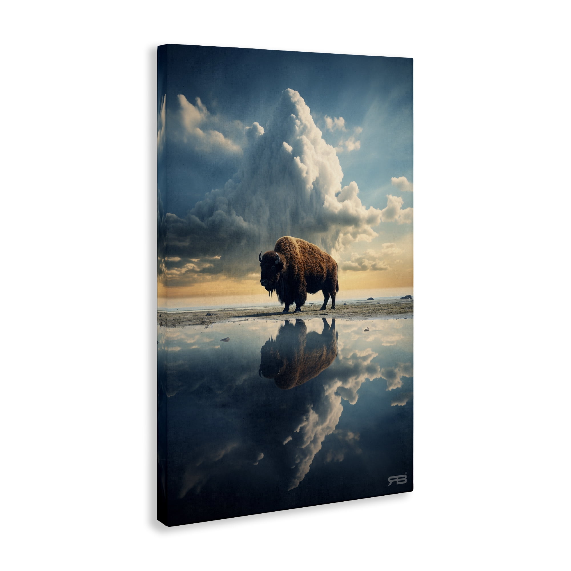 Stupell Industries Bison & Reflective Clouds Landscape Painting Gallery Wrapped Canvas Art Print Wall Art, 30 x 45