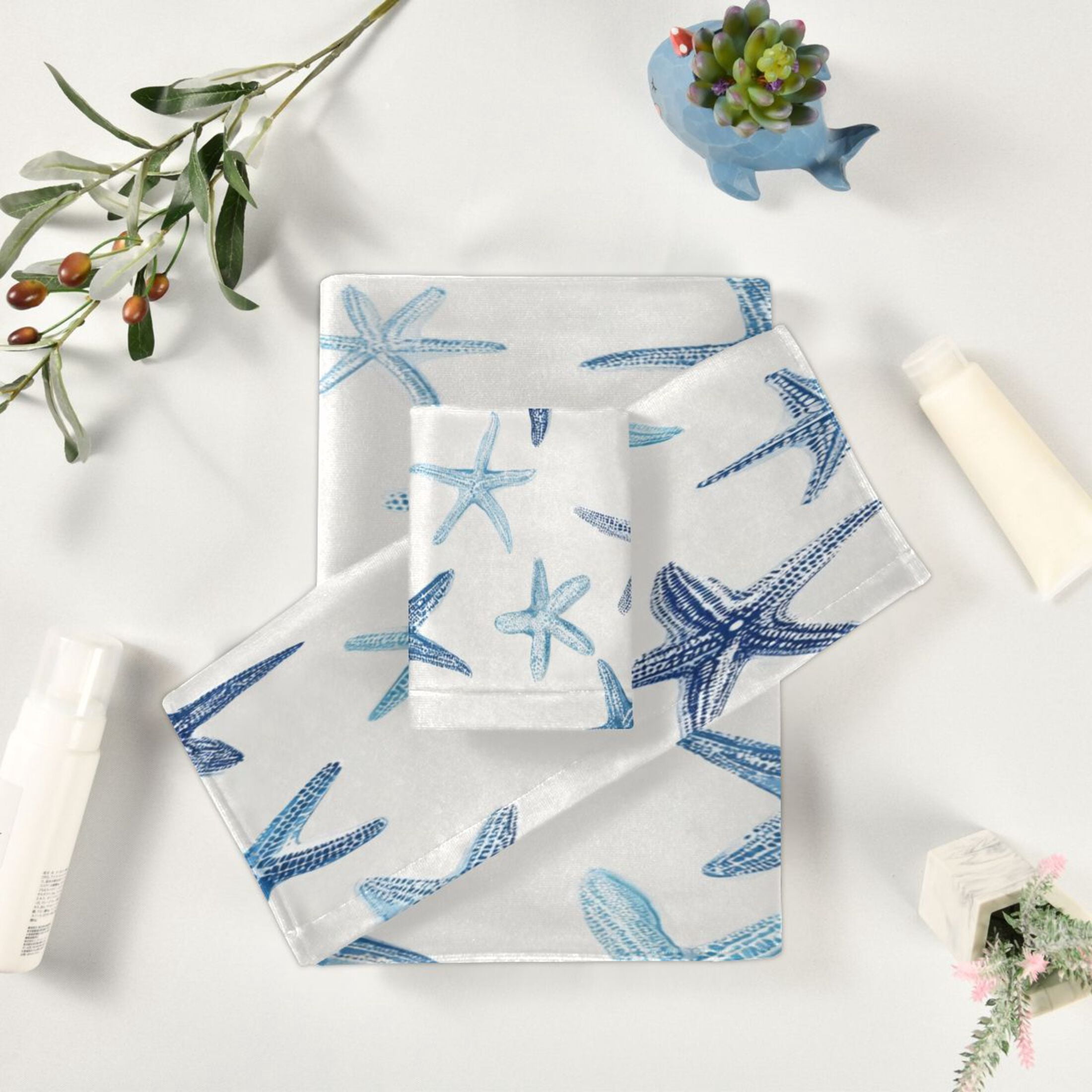 Three-Piece Towel Set Face Towel Towel Set Hand Towel Bath Towel Cotton Bath Towels Bath Towel Sets Hand Bath Towels Blue Sea Sar