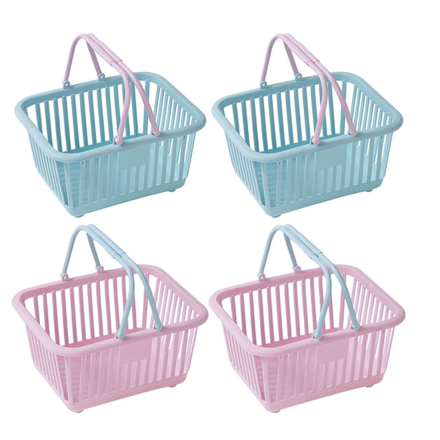 4Pcs Small Plastic Baskets with Handles for Bathroom Kitchen Playroom Shopping