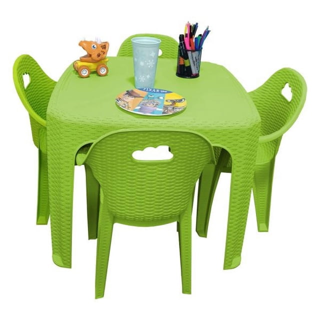 Kit Mesa Cuadrada con 4 Sillas tipo Rattan Verde