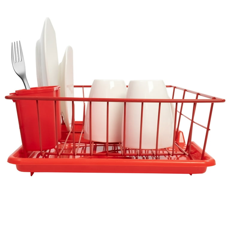 Sweet Home Collection Dish Drainer Red 3-Piece Set (3 Piece Dish Drainer Set, Red)