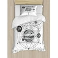 thumbnail image 1 of Abstract Duvet Cover Set Twin Size, Monochrome Graphic with Planets and Dash Line Geometric, Decorative 2 Piece Bedding Set with 1 Pillow Sham, Charcoal Grey White, by Ambesonne, 1 of 3