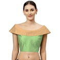 thumbnail image 1 of eloria Women's Art Silk Boat Neck Sleevless Partywear Filler Blouse Top, Color : Pista Green & Beige, 1 of 6