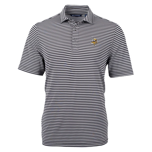 Men's Cutter & Buck Black Minnesota Vikings Virtue Eco Pique Stripe Recycled Polo