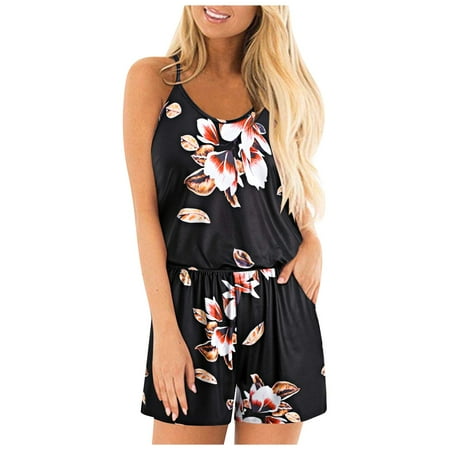 

Rompers for women Fashion Casual Women s Casual Floral Print Round Neck Sling Jumpsuit CHMORA