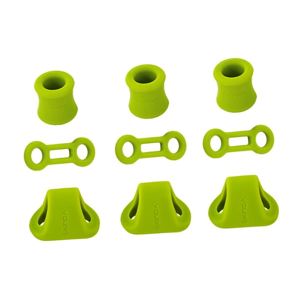 9 mosquetones de escalada, anillos de bloqueo, herramienta, anillo limitador, cuerdas de aparejo, fijación Verde