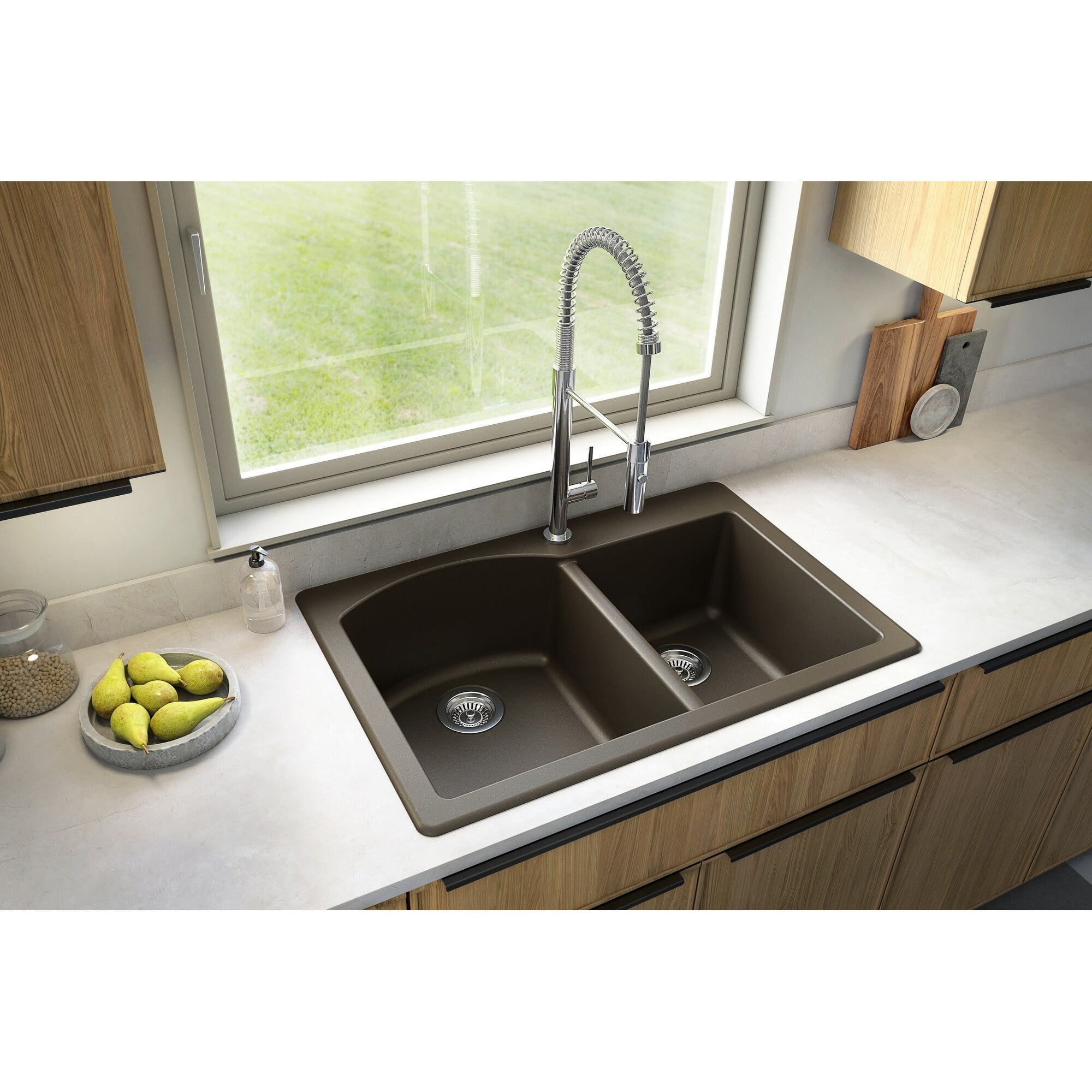 Karran QT-610 Drop-In Quartz Composite 33 in. 1-Hole 60/40 Double Bowl Kitchen Sink in Bisque