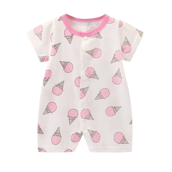Einccm Unisex Baby Romper - Summer Thin Cotton Short Sleeve Jumpsuit with Cute Ice Cream Print and Snap Buttons - Soft Breathable One-Piece Bodysuit for borns and Toddlers 1-18 Months