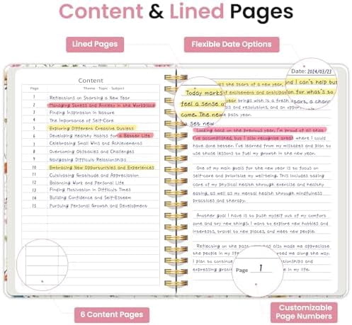 Lined Spiral Notebook Journal for Work, 300 Pages Thick B5 (7.1"x10") College Ruled Journal for Women & Writing, Hardcover Notebook for Note Taking, Perfect for Office Home School Supplies, Floral