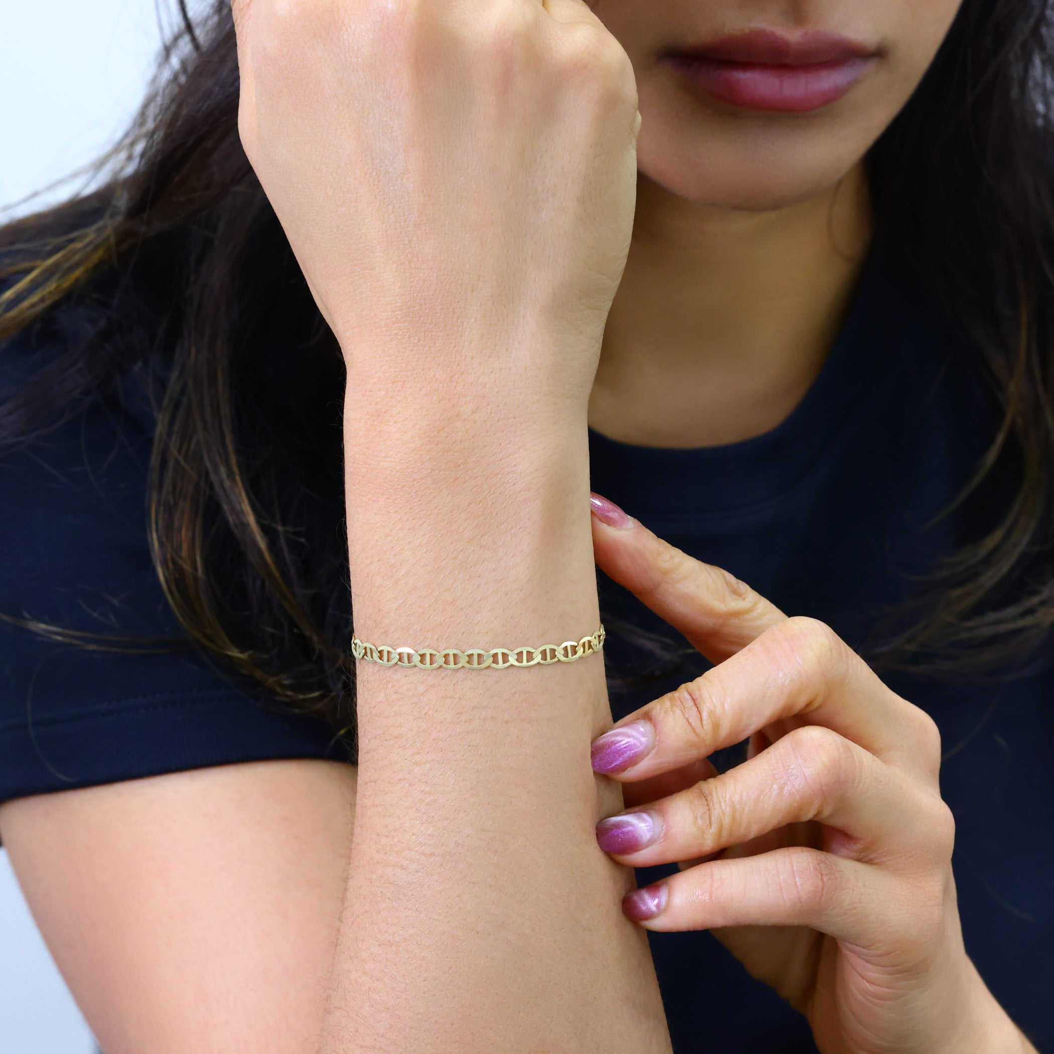 Nuragold 14k Real Yellow Gold Solid Mariner 4mm Chain Anchor Link Bracelet (7"-9") Italian Jewelry for Men & Women