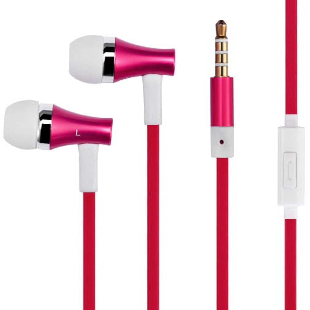Premium Sound Red Earbuds Hands-free Earphones w Mic Dual Metal Headphones Headset In-Ear Wired [3.5mm] NZZ for LG Spree, Stylo 2 Plus V 3 Plus, Tribute 2 5 HD, Volt 2, X Charge Power Venture