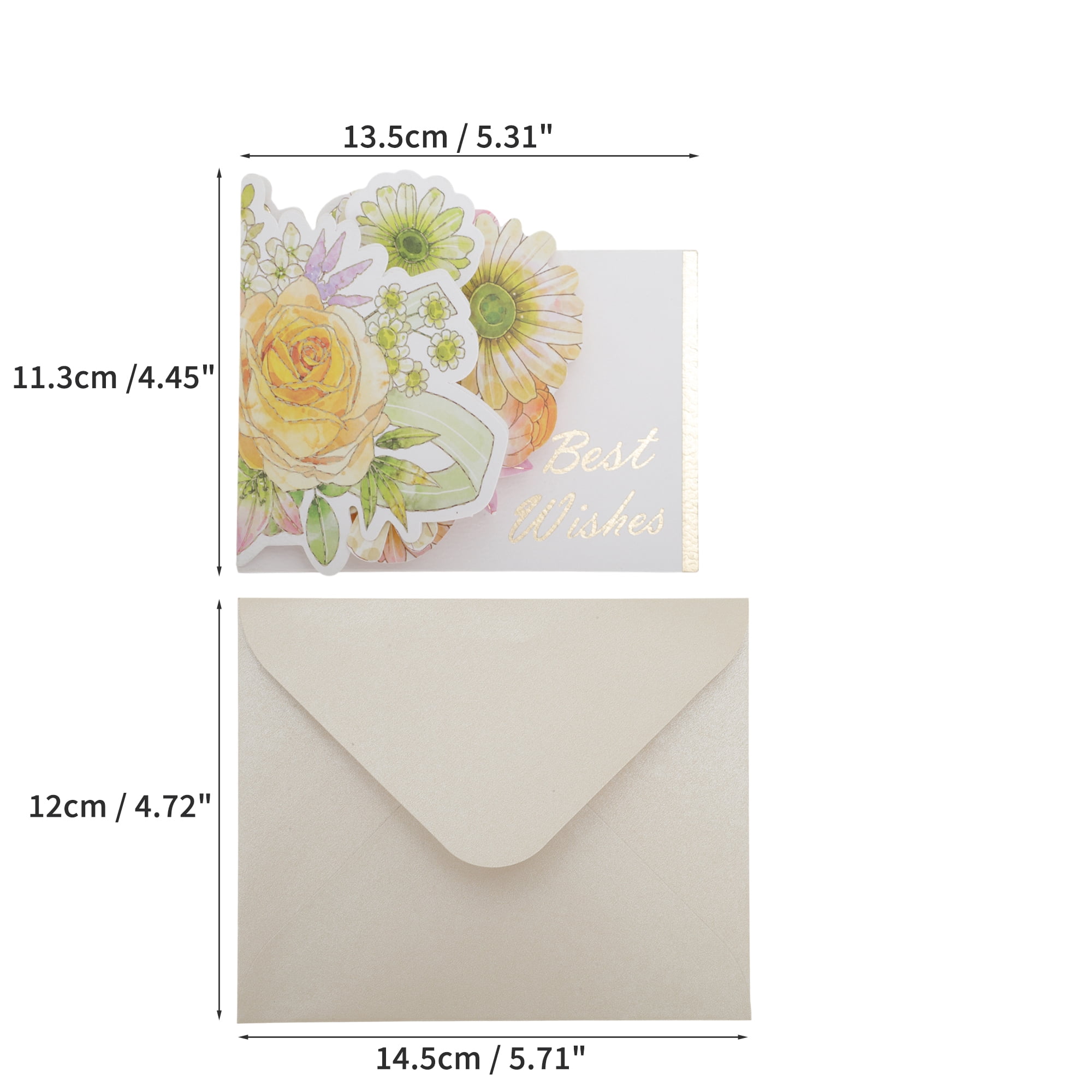Unique Bargains Pops Up Bouquet Card 3D Greeting Cards with Envelope Yellow