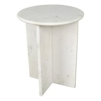 Javier 17.75" Contemporary Natural Marble Handmade X-Shaped End Table, White