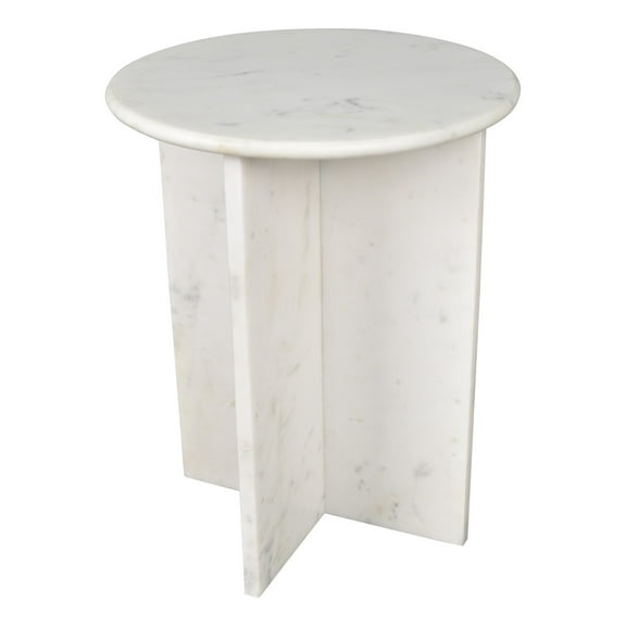 Javier 17.75" Contemporary Natural Marble Handmade X-Shaped End Table, White