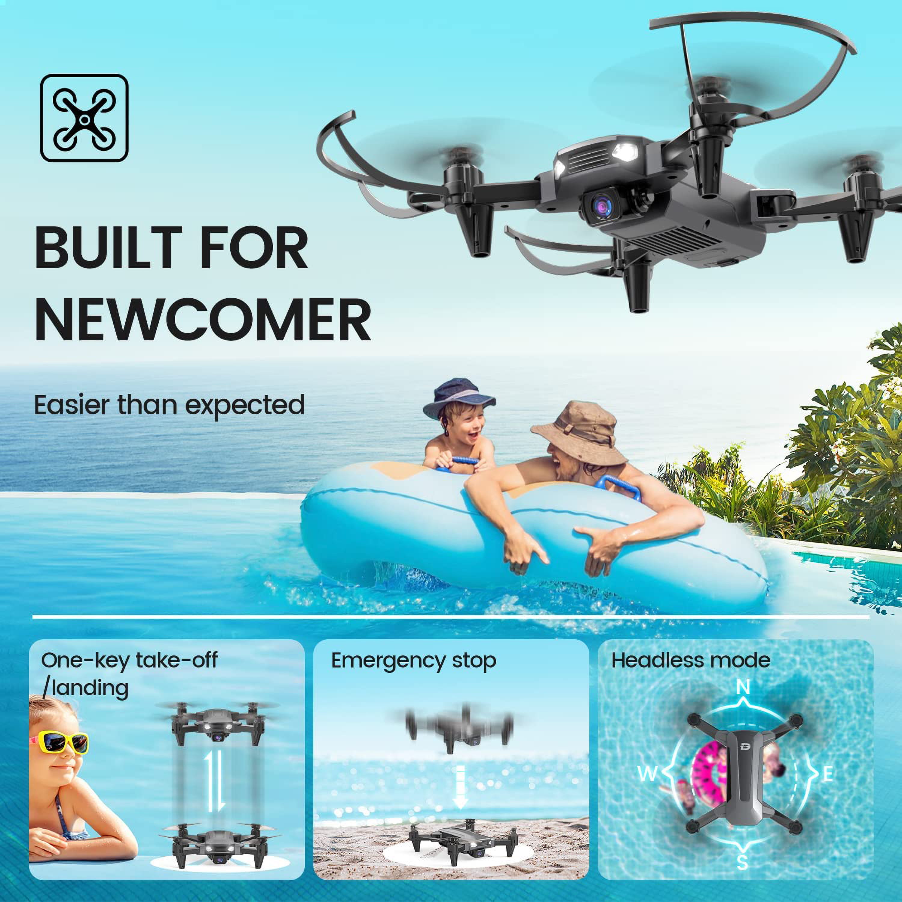 DEERC Dron D40 con cámara para niños, D40 FPV HD 1080P Mini avión para  adultos principiantes, avión RC plegable Quad Hobby, regalos de juguetes, 2