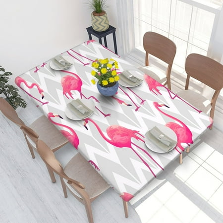 

Elastic Edge Fitted Tablecloth Beautiful Tropical Pattern Pink for Rectangle Table 4 FT 30 X 48 Inch