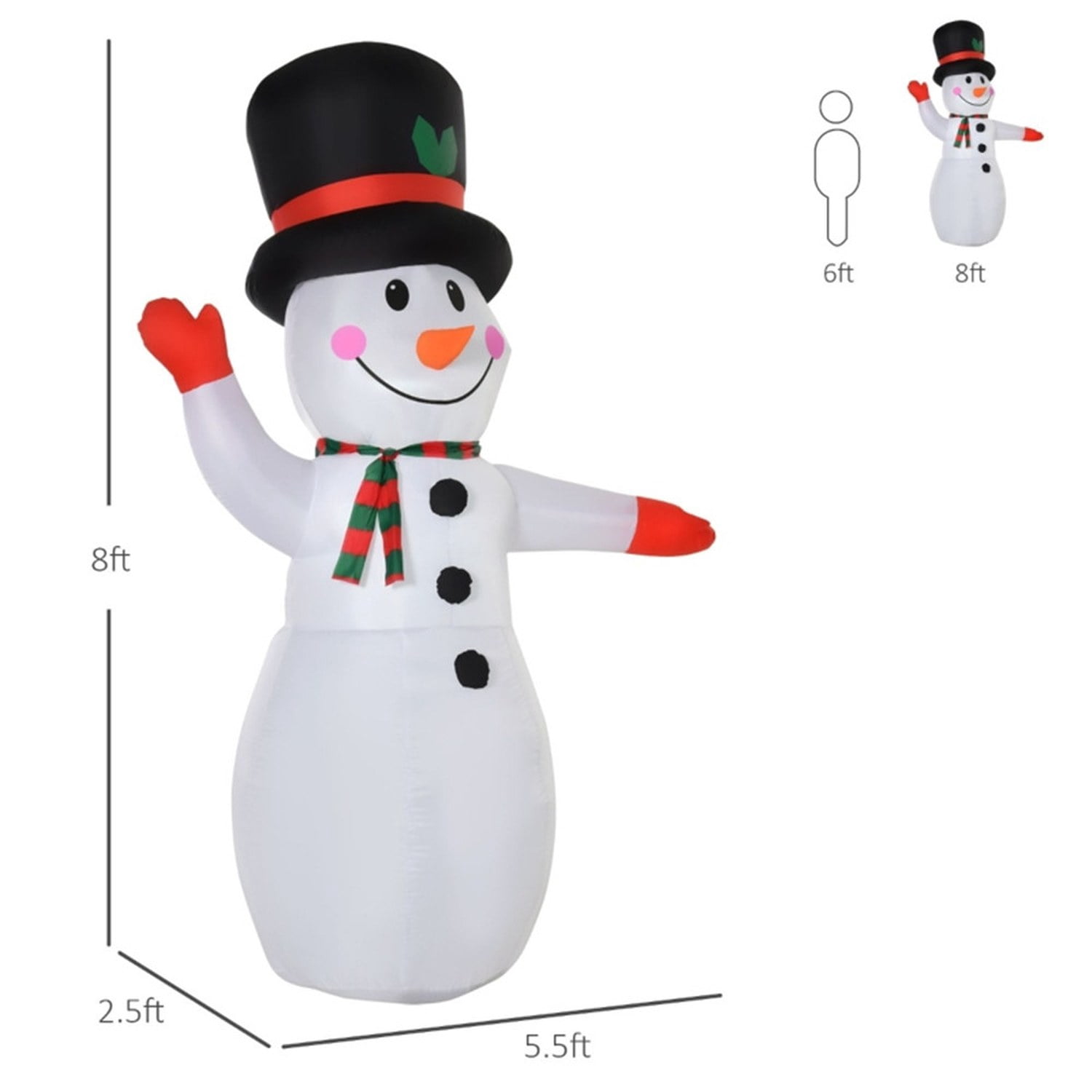 Astoutdoor Inflatable Christmas Snowman, 8 ft, Polyester, LED Lights, Indoor/Outdoor